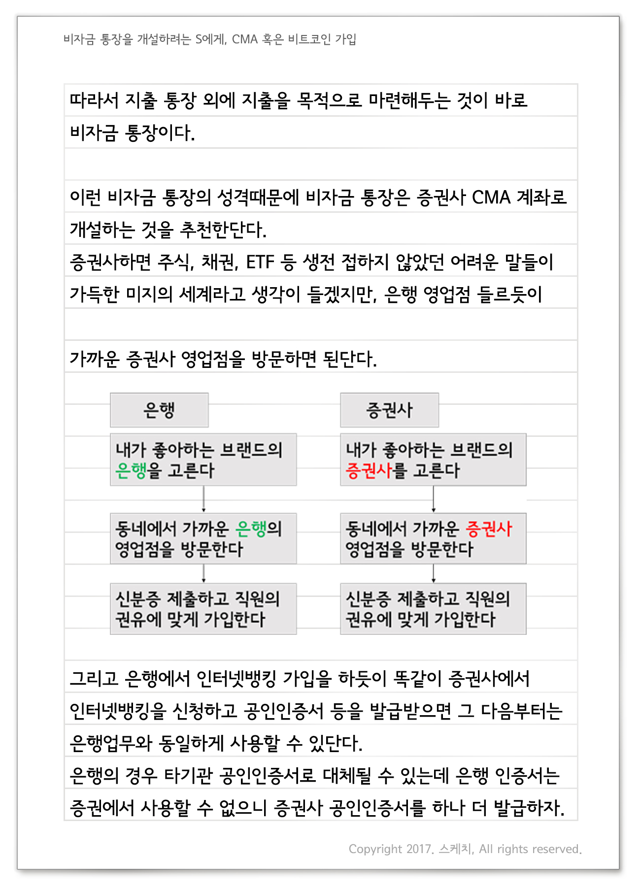비자금 통장을 개설하려는 S에게