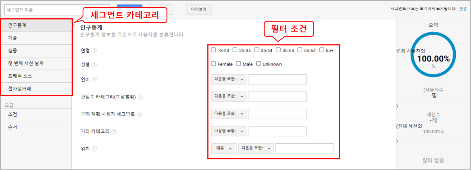 구글 애널리틱스(UA) 커스텀 세그먼트 예시 (출처 Google Analytics).png