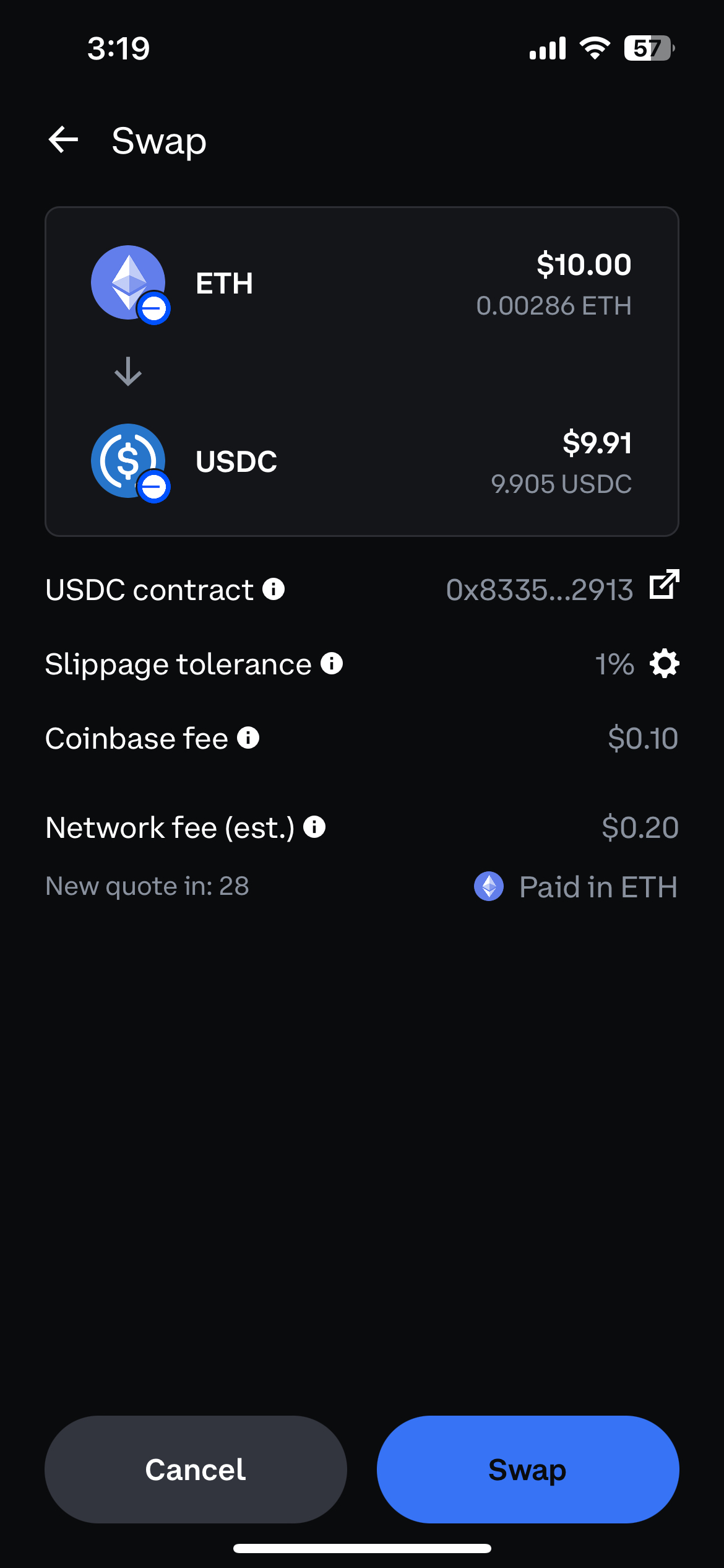 Coinbase Wallet의 체인과 스왑 서비스