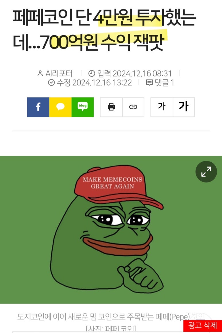 단돈 4만원을 700억으로 만들어준 밈코인, 페페