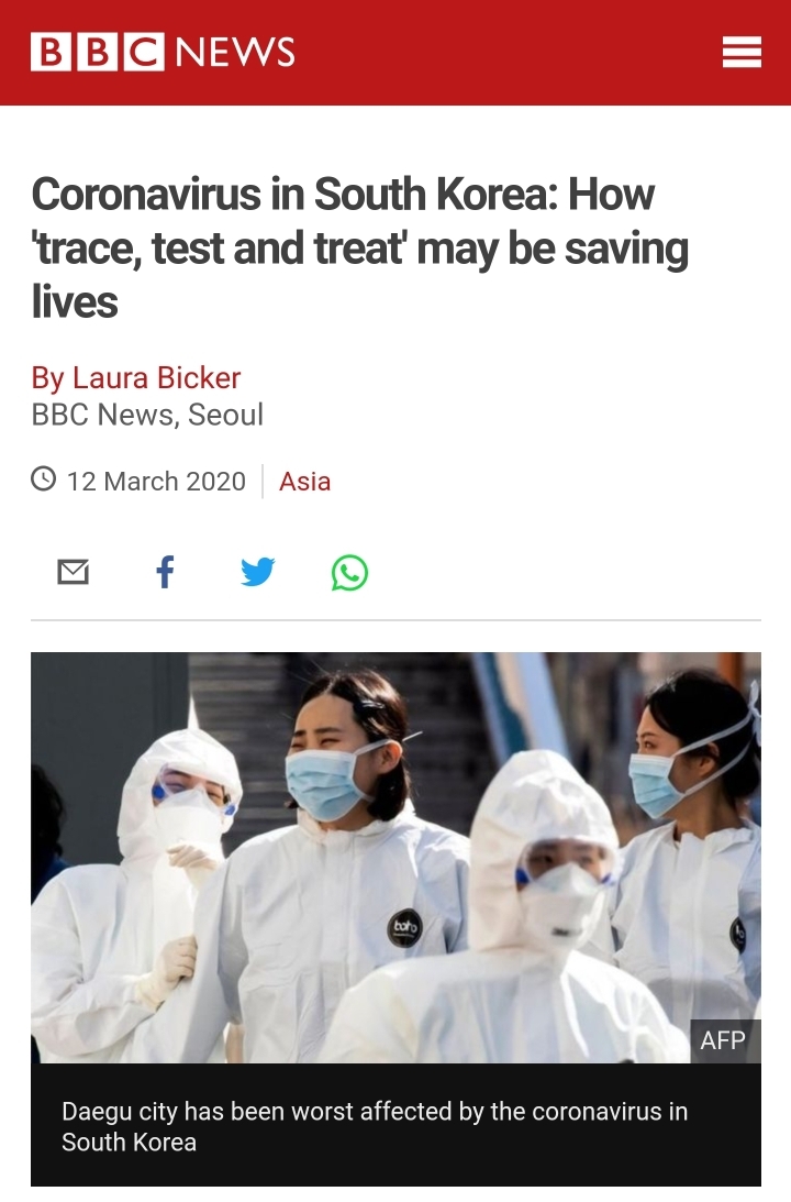 BBC) 한국에서의 코로나19: 추적, 검사, 치료 접근법 | 인스티즈