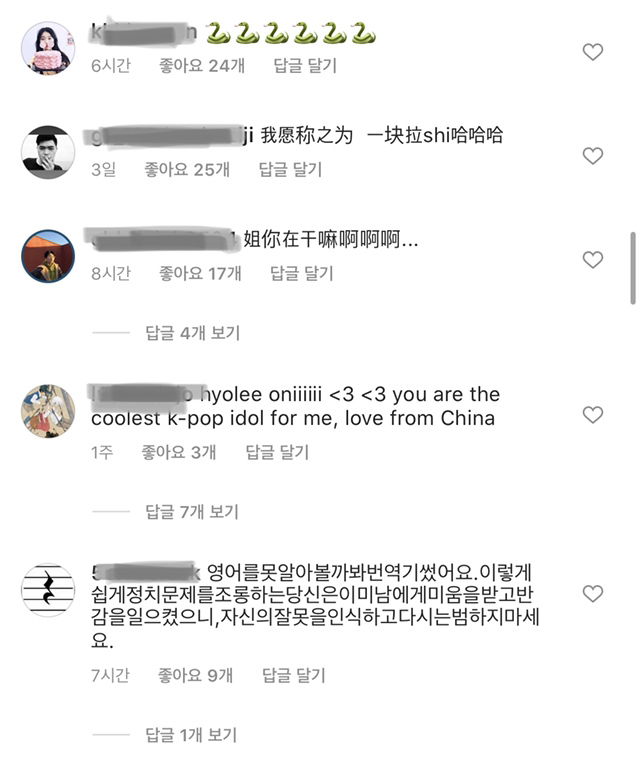 실시간 중국인들에게 테러 당하는 이효리 인스타 | 인스티즈