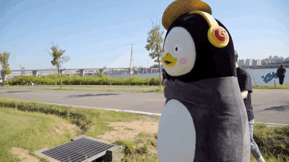 펭귄이 한강에서 일하다가 최애 연예인을 만났을 때.jpgif | 인스티즈