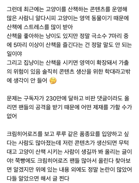 위험성을 고지하지않은 산책냥이 sns공유 및 유튜브 컨텐츠가 위험한 이유 | 인스티즈