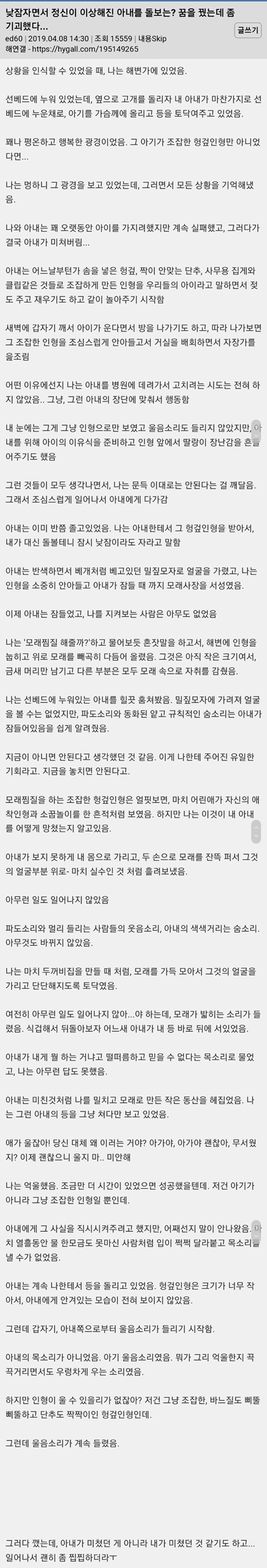 정신이 이상해진 아내를 돌보는 꿈을 꿨는데 좀 기괴했다 | 인스티즈