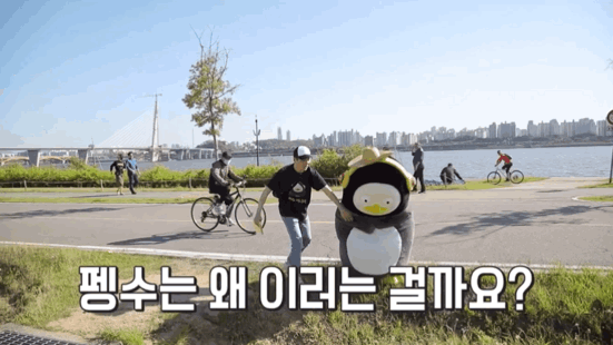 펭귄이 한강에서 일하다가 최애 연예인을 만났을 때.jpgif | 인스티즈