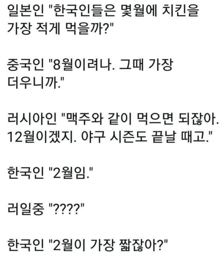 한국인들이 치킨을 가장 적게 먹는 달 | 인스티즈
