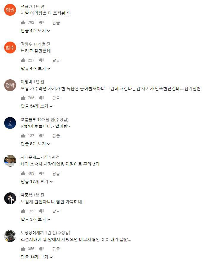 김장훈 아리랑 댓글 | 인스티즈