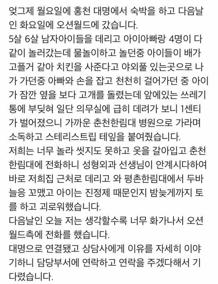 6살 아이가 오션월드에서 다쳤는데 | 인스티즈
