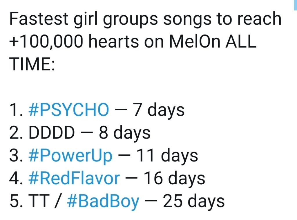 걸그룹 최단기간 멜론 좋아요 10만 돌파한 레드벨벳 PSYCHO | 인스티즈