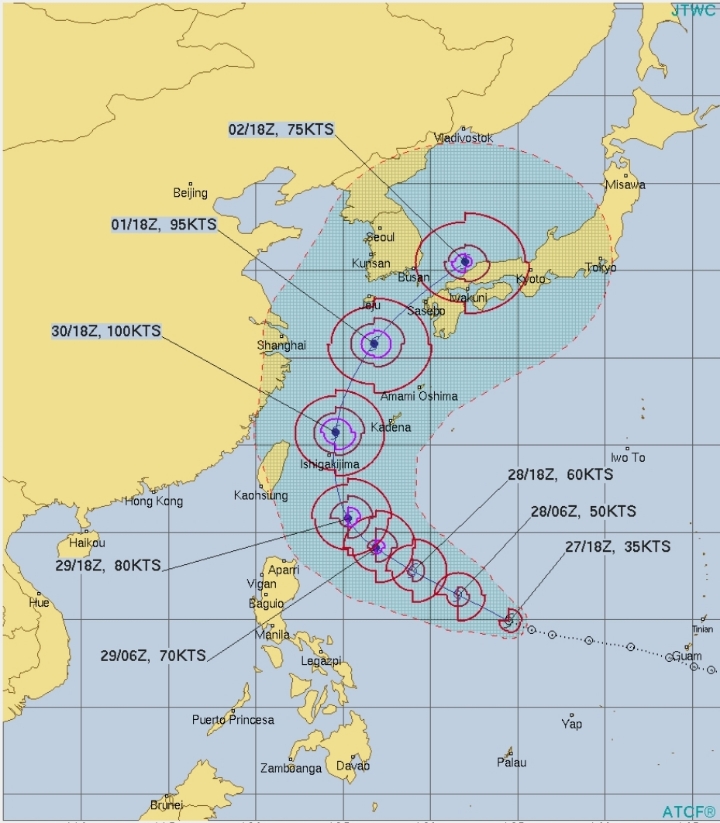제 18호 태풍 미탁 예상 진로...한국, 일본 - 최대풍속 초속 35m/s이상으로 대한해협 통과/미국 - 일본 북쪽 해상 통과 (9.28 10:30) | 인스티즈