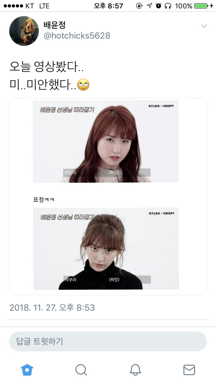 본인 안면묘사 영상보고 아이즈원에게 사과하는 배윤정 안무가 (아이즈원) | 인스티즈