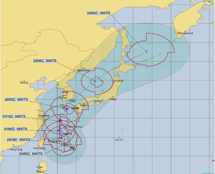 제 17호 태풍 타파 예상 진로...한국 - 부산 먼바다 통과/미국, 일본 - 대마도 통과 + 최대풍속 초속 29m/s, 순간최대풍속 35m/s (9.20 16:00) | 인스티즈