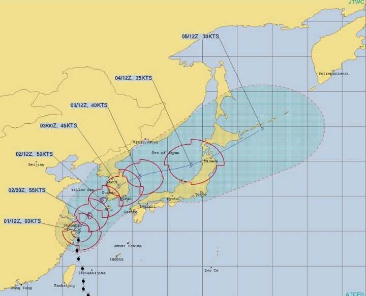제 18호 태풍 미탁 예상 진로...한국, 일본 - 진도➡️광주 부근➡️전북➡️경북➡️영덕/미국 - 함평➡️전북➡️충북➡️경북➡️울진 (10.2 01:00) | 인스티즈