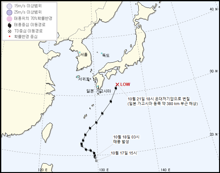 제 20호 태풍 너구리 소멸 (온대저기압 변질) (10.21 19:00) | 인스티즈
