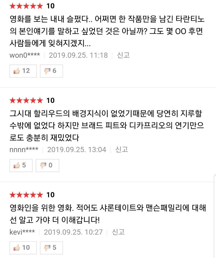원스어폰어타임 인 할리우드 네티즌 평점 | 인스티즈