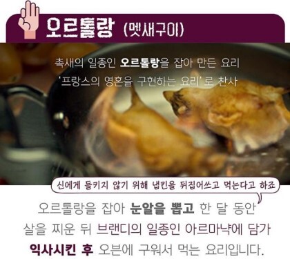 신이 모르게 몰래 먹는 프랑스 요리 '오르톨랑' | 인스티즈