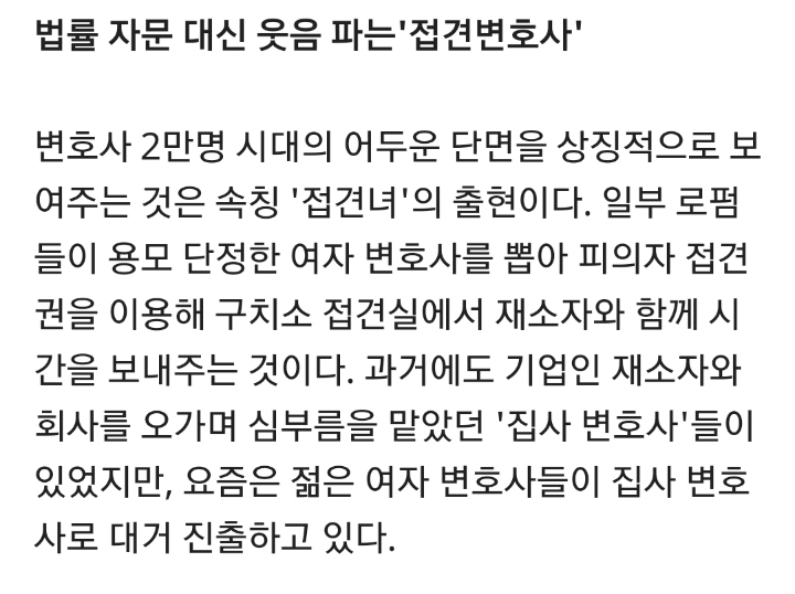 일부 로펌들이 용모 단정한 젊은 여성 변호사 채용해서 시키는 일 | 인스티즈