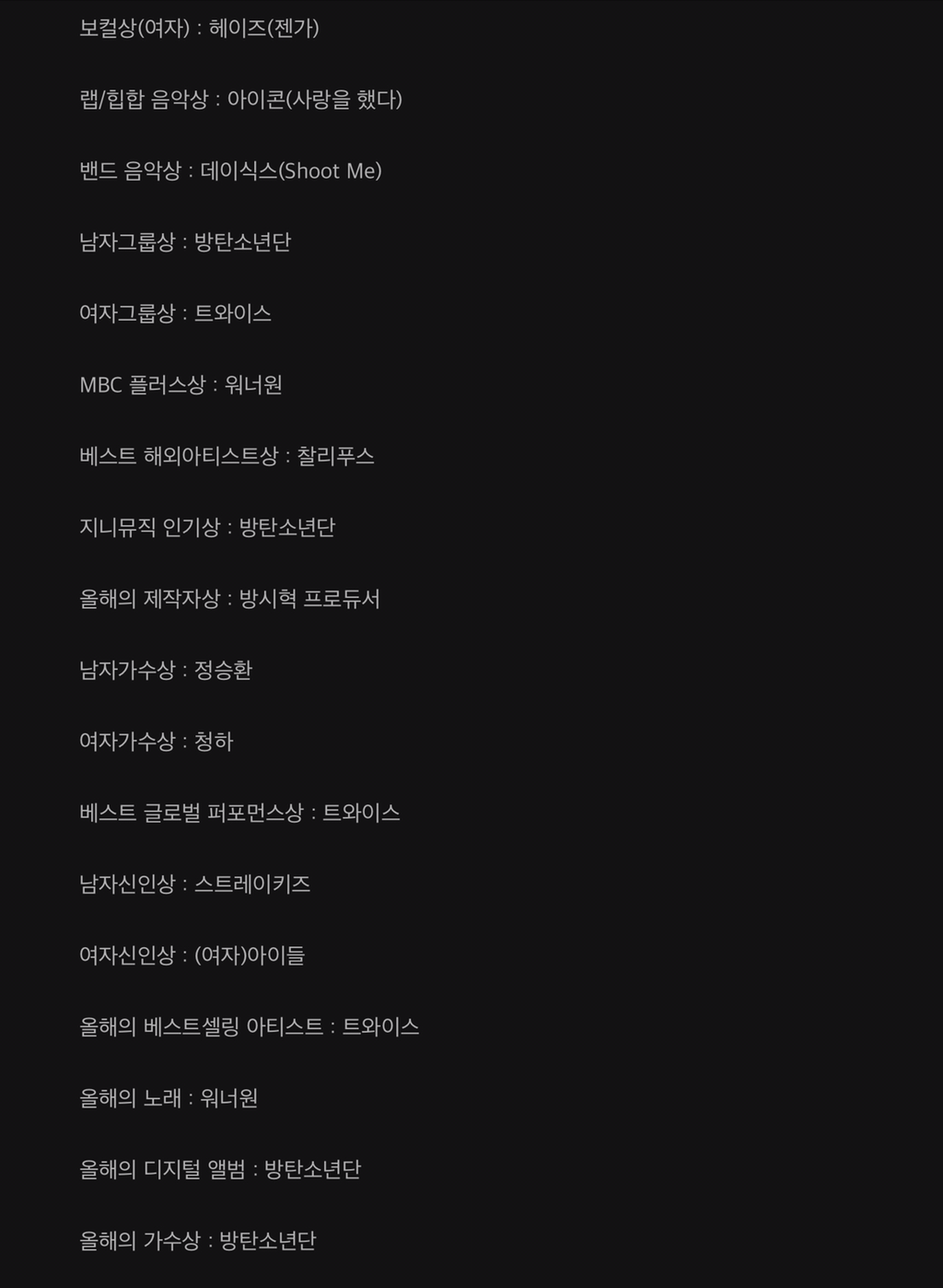 2018 mga 시상 결과 | 인스티즈