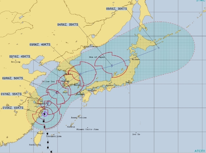 제 18호 태풍 미탁 예상 진로...한국 - 진도➡️광주➡️대구 부근➡️영덕/미국, 일본 - 진도➡️광주➡️경북➡️울진 + 최대풍속 초속 32m/s (19:00) | 인스티즈