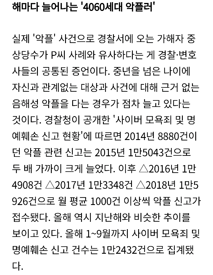 경찰 자료 입수·분석..2017년 이후 10대 악플러 줄고 60대 악플러 늘어 | 인스티즈