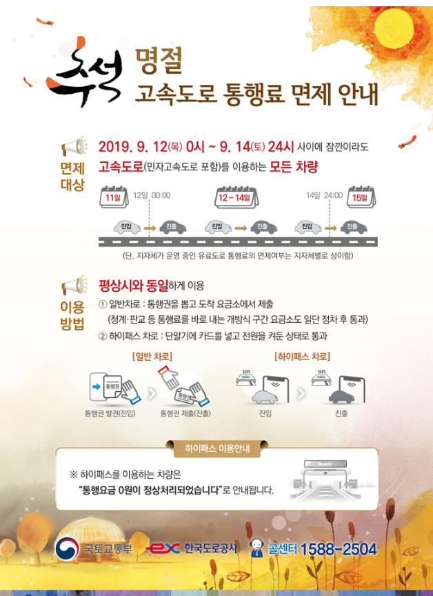 2019 추석 명절 고속도로 통행료 면제 | 인스티즈