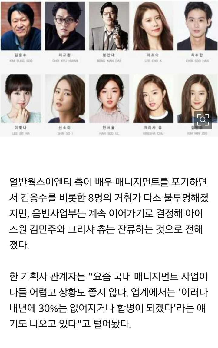 [단독] 아이즈원 김민주 소속사, 재정악화 배우 사업 접는다..김응수 등에 통보 | 인스티즈
