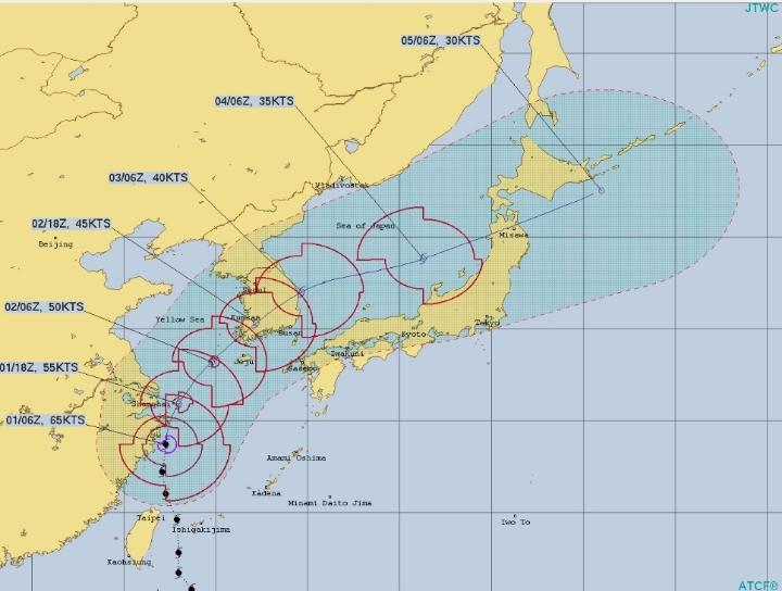 제 18호 태풍 미탁 예상 진로...한국 - 진도➡️포항/미국 - 목포➡️광주➡️울진/일본 - 진도➡️광주➡️영덕 + 최대풍속 초속 32m/s (16:00) | 인스티즈