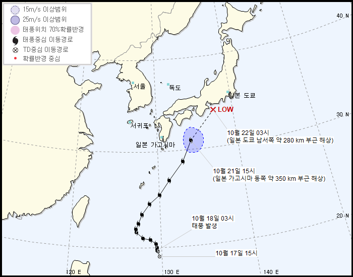 제 20호 태풍 너구리 예상 진로...한국, 일본 - 내일 새벽 소멸/미국 - 일본 수도권 앞바다 통과 + 최대풍속 초속 23~30m/s, 최대순간풍속 28~40m/s (18:00) | 인스티즈