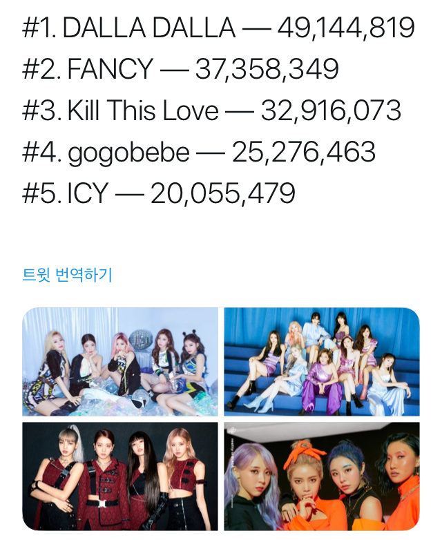 2019 걸그룹 노래 스트리밍 탑5 (지니 뮤직) | 인스티즈