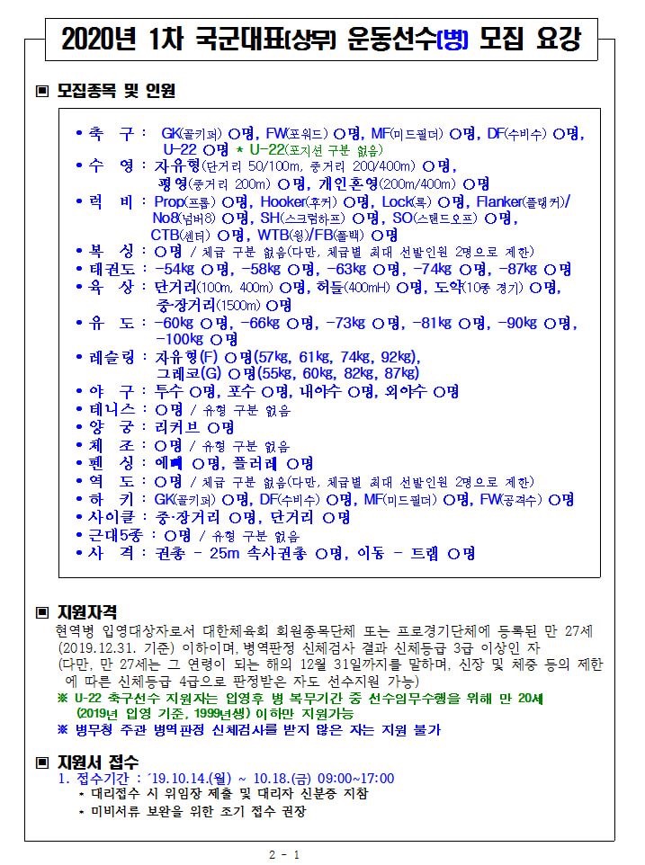 2020 상무 모집 요강 | 인스티즈