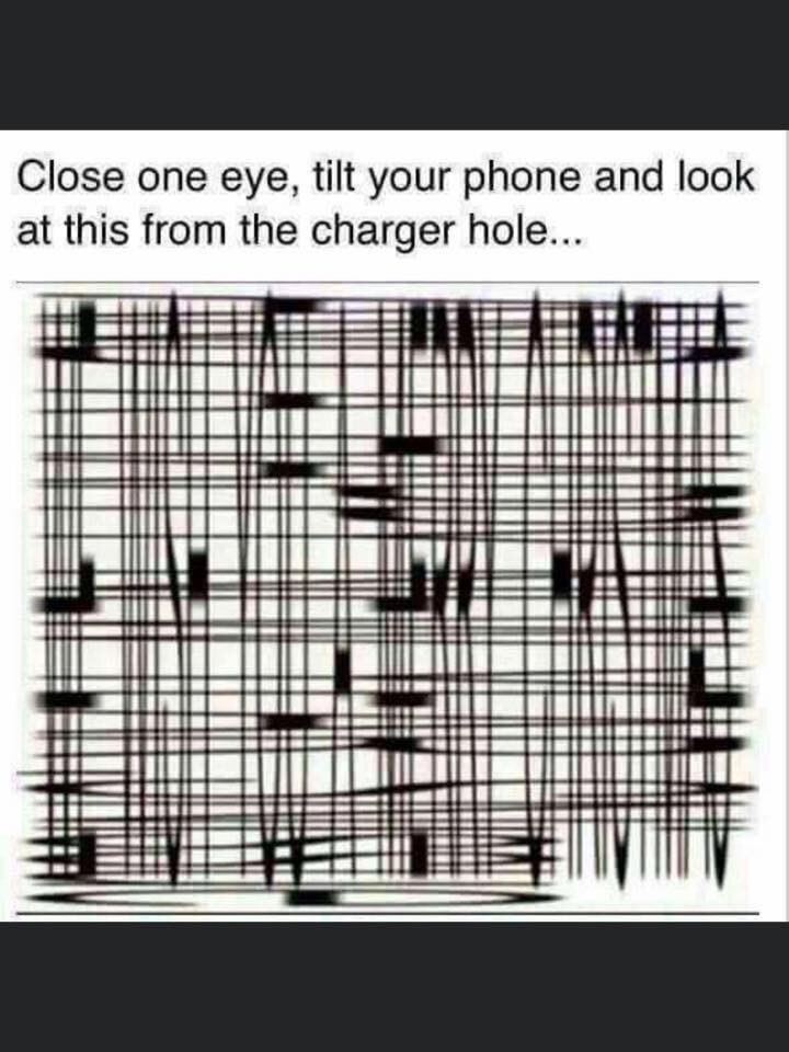 한쪽 눈 감고 폰을 비스듬히 기울여서 충전단자 있는 쪽에서 이미지를 보세요 | 인스티즈