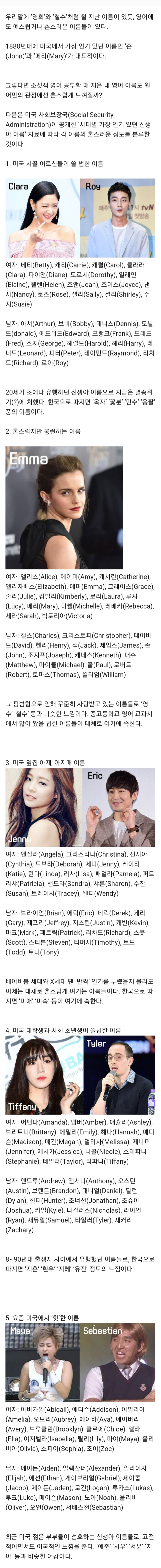 미국 시대별 인기있는 이름 | 인스티즈