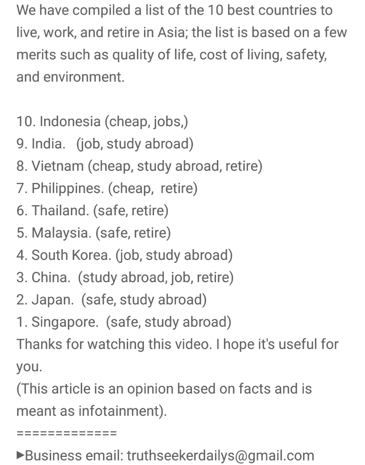 서양인에게 살기좋은 아시아 TOP10 나라 | 인스티즈