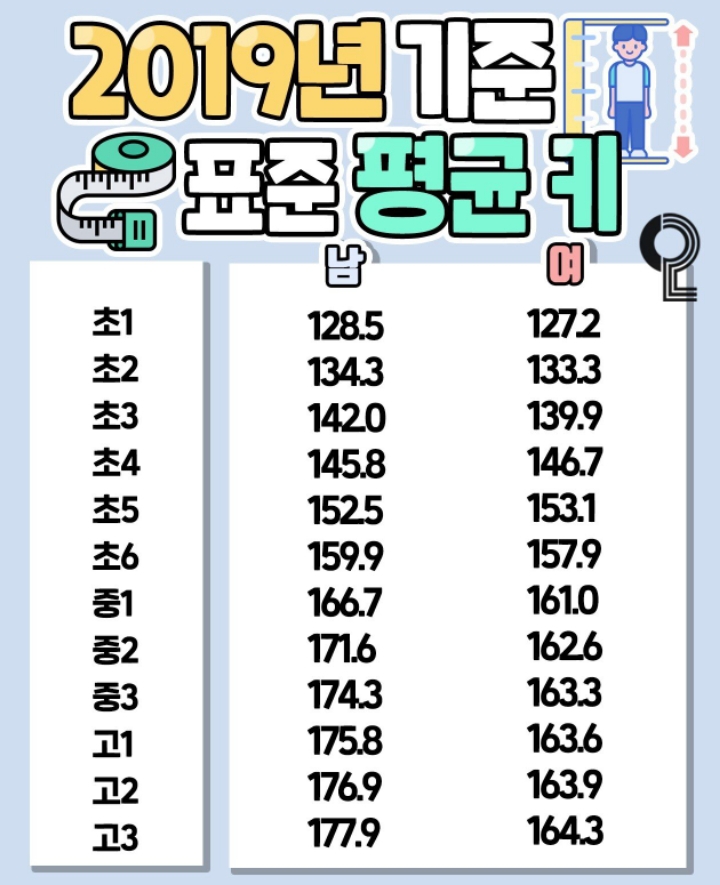 2019년 청소년 평균키 | 인스티즈
