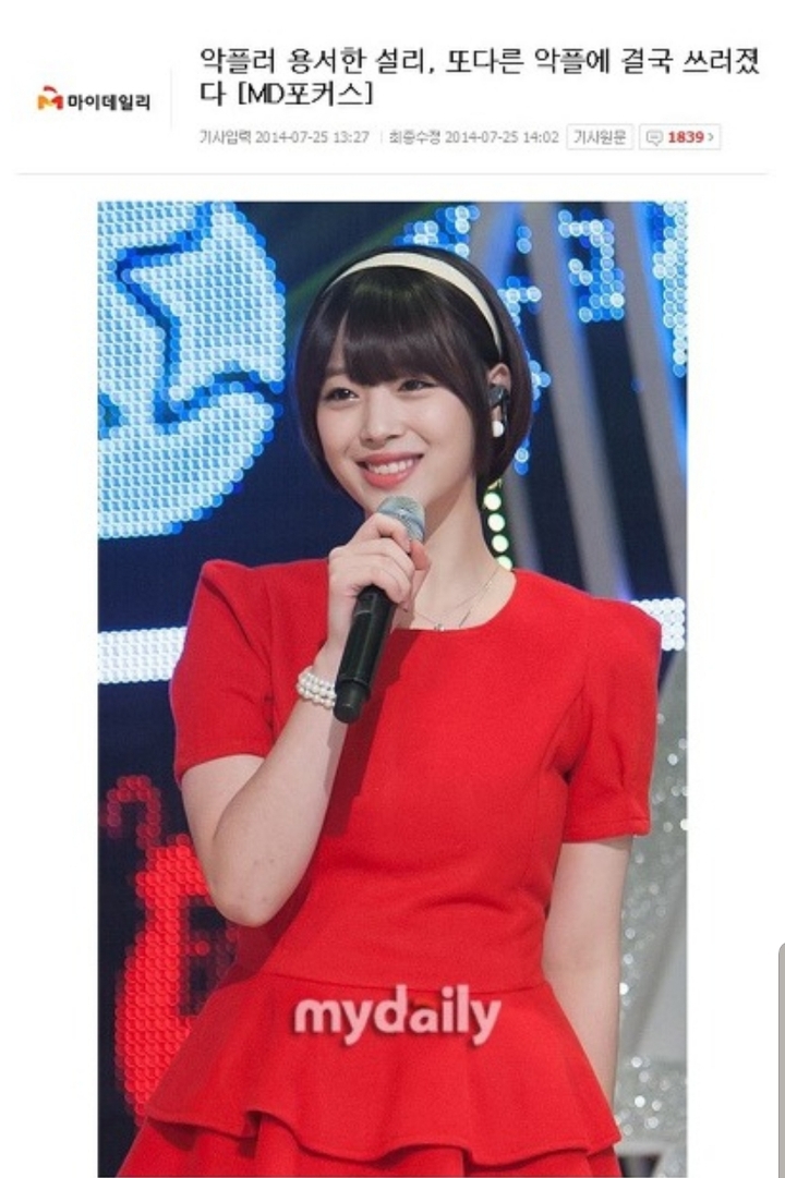 몇년간 악플에 시달리며 괴로워했던 설리 | 인스티즈