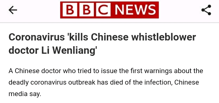 세계 최초 코로나 바이러스의 전염 가능성을 경고했던 중국 의사. 사망 ㅎㄷㄷ | 인스티즈