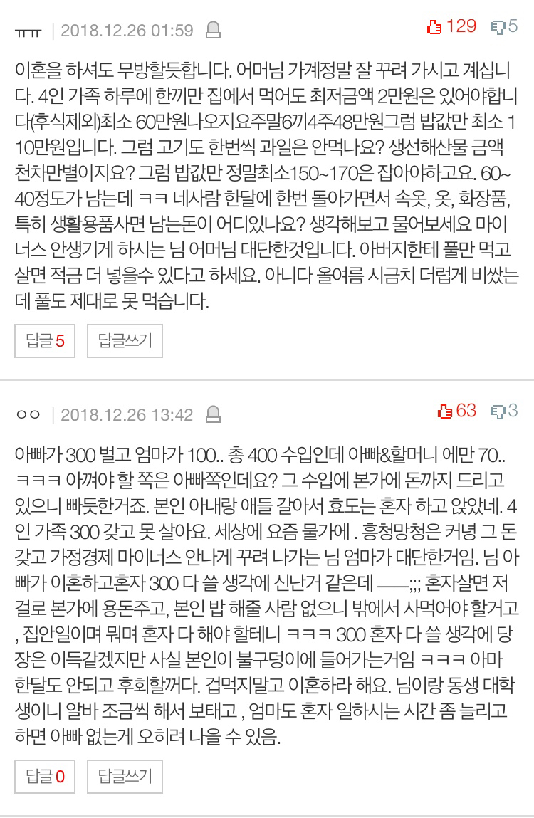 4인 가구 생활비 이정도면 심각한 건가요? | 인스티즈