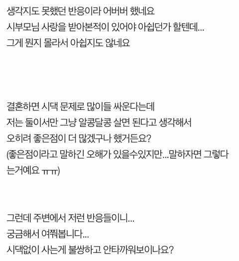 시댁 없이 사는 게 불쌍하고 안타깝나요? | 인스티즈