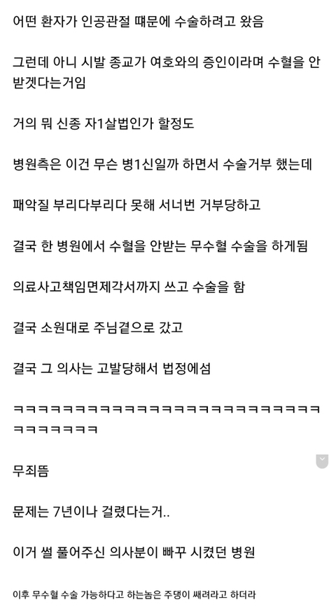 환자가 수혈 거부해 사망하자 의사 기소 | 인스티즈