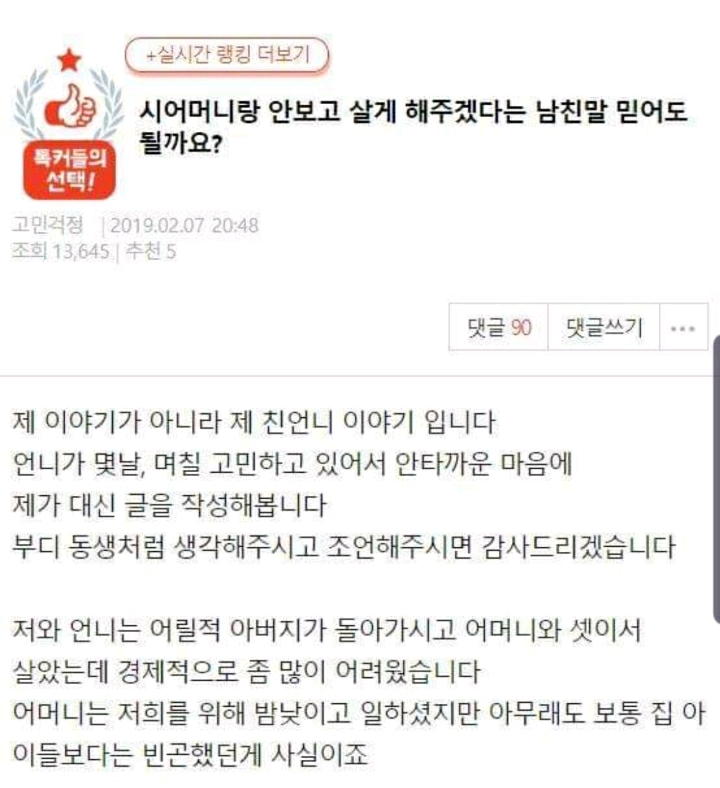 시어머니랑 안보고 살게 해주겠다는 남친말 믿어도될까요? | 인스티즈