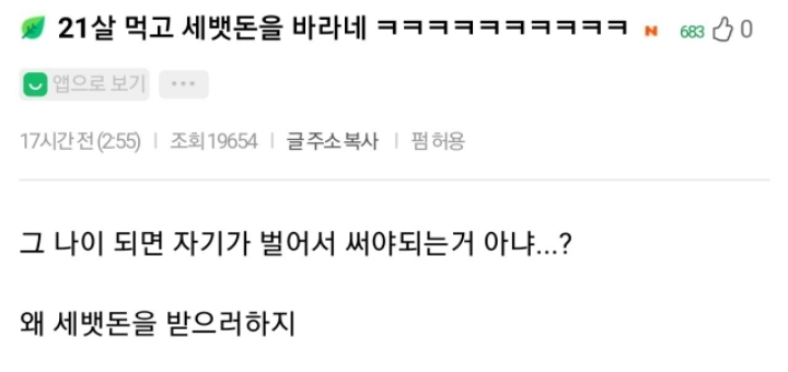 21살 먹고 세뱃돈을 바라네 ㅋㅋㅋㅋ | 인스티즈