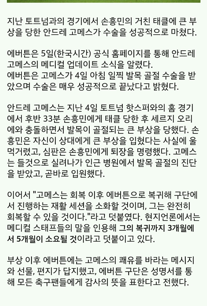 안드레 고메스 수술 성공적 마무리 완전 회복 가능 | 인스티즈