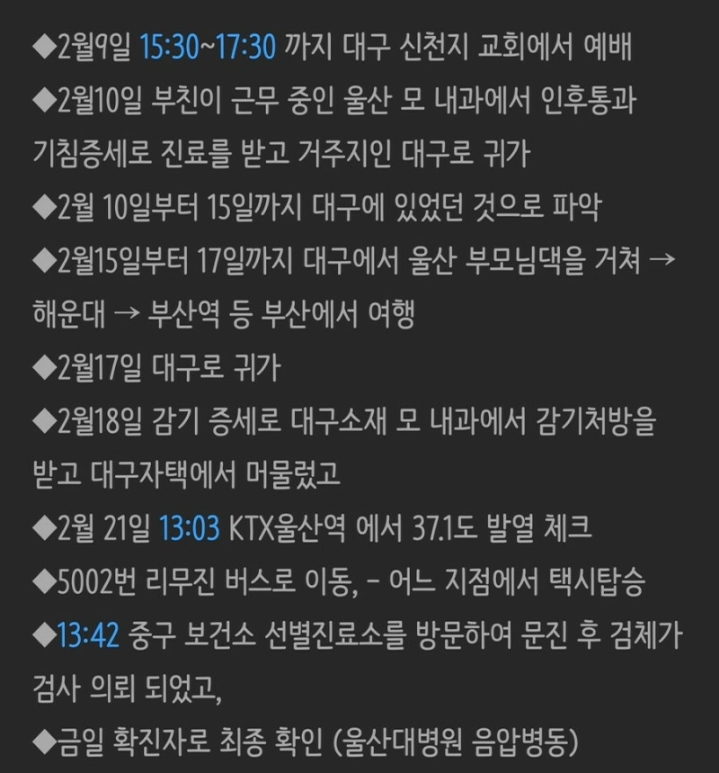 울산 첫 확진자 13일간 대구~울산~부산 '활보' | 인스티즈