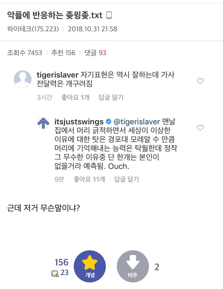 악플에 반응하는 스윙 | 인스티즈