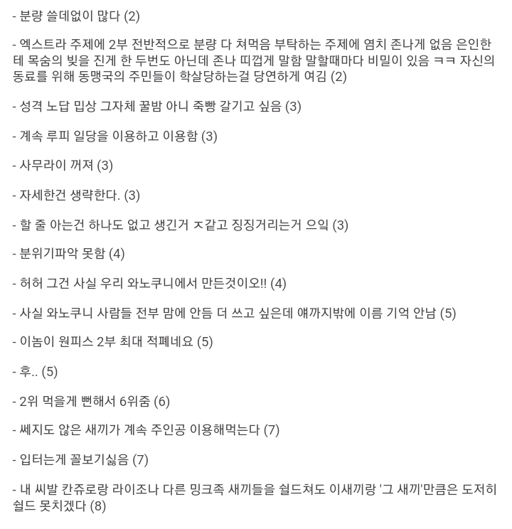 [욕주의] 원버갤배 싫어하는 캐릭터 앙케이트 1~9위 | 인스티즈