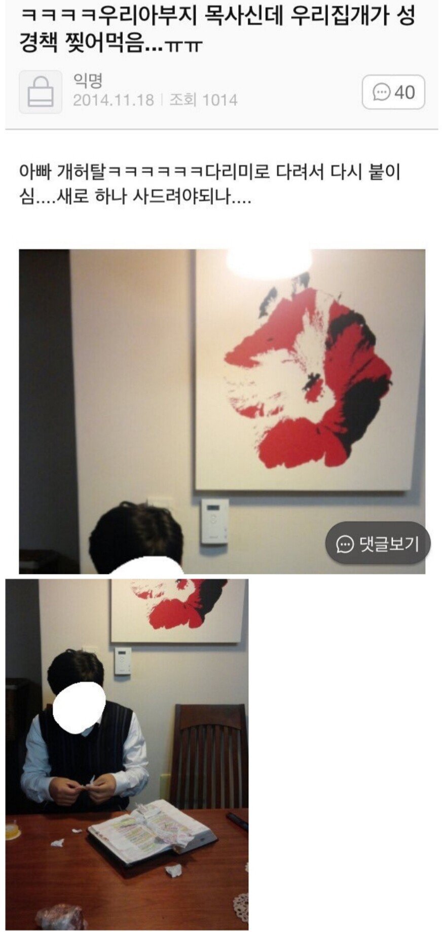 아버지가 목사인데 우리집 개가 성경책 찢어먹음.JPG | 인스티즈