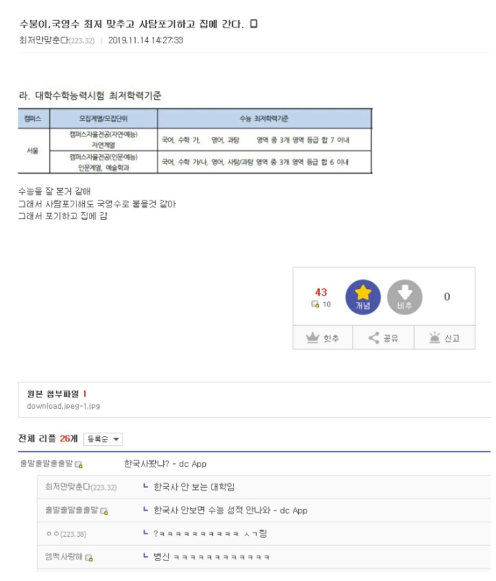 최저 맞춘거 같아서 사탐 포기하고 집 간다 | 인스티즈