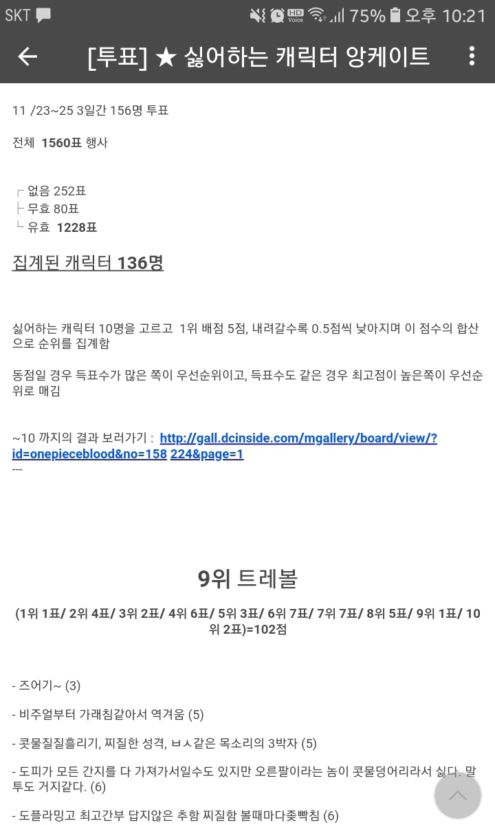 [욕주의] 원버갤배 싫어하는 캐릭터 앙케이트 1~9위 | 인스티즈