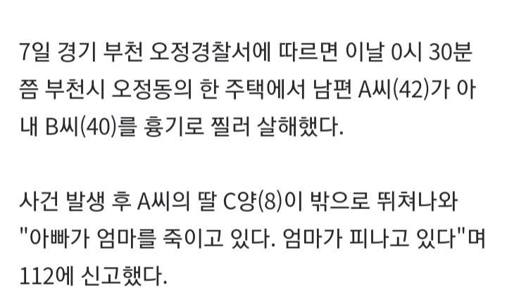 "아빠가 엄마를 죽이고 있어요"…8살 딸이 112신고 | 인스티즈